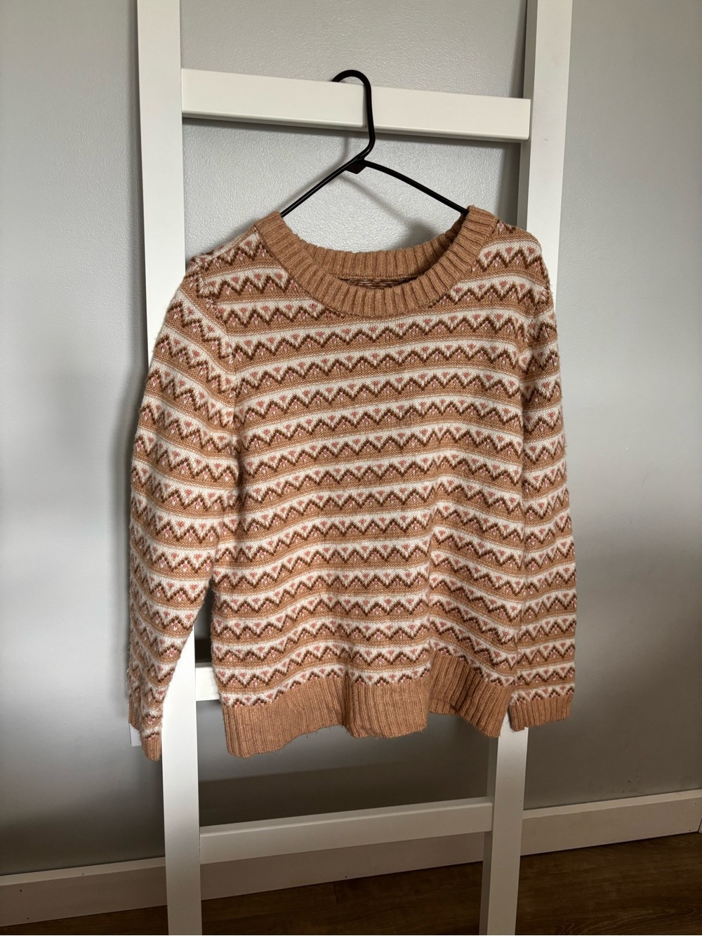 croft & barrow Pink and Tan Fair Isle Crewneck Sweater